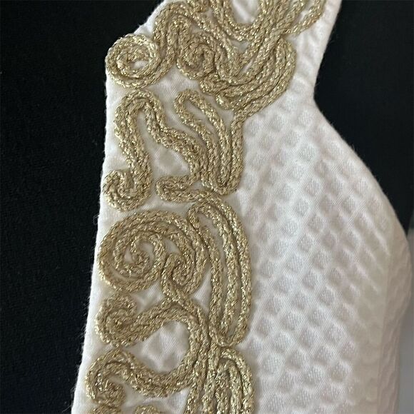 Lilly Pulitzer Suzette Shift Dress White Gold Braid Trim Knee Length Women's - Picture 5 of 7